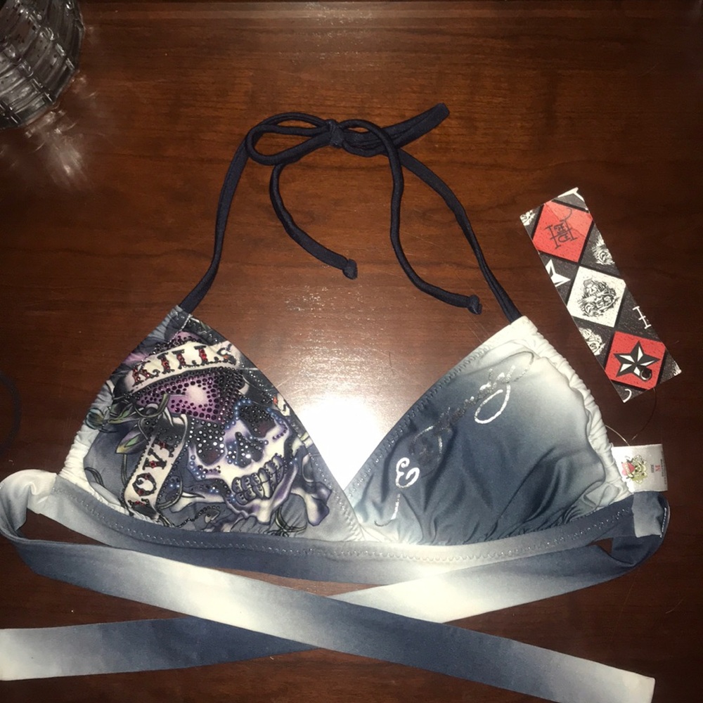*NWT* Ed Hardy Love Kills skull bikini top w/bling